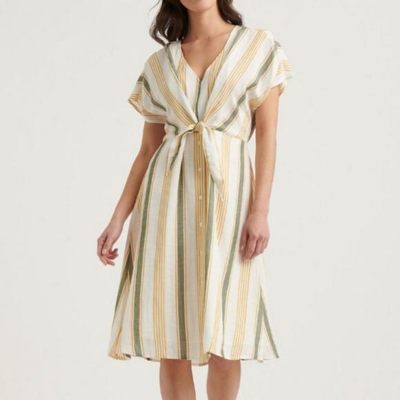 Lucky Brand Boho Striped Sandy Button Front Short Sleeve Dress - Picture 1 of 11